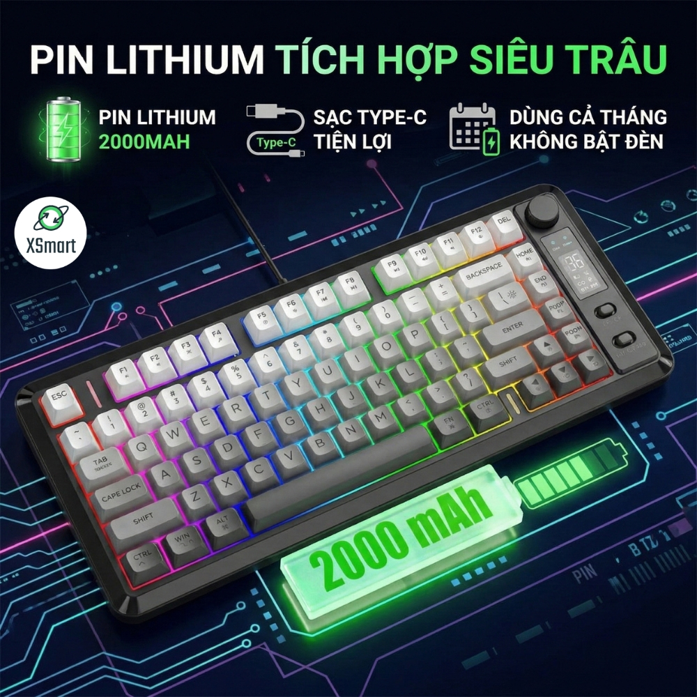Bộ Bàn Phím Và Chuột Không Dây Bluetooth FreeWolf M75 LED Có Màn Hình, Pin Sạc Keycap PBT Cho Pc Lap | BigBuy360 - bigbuy360.vn