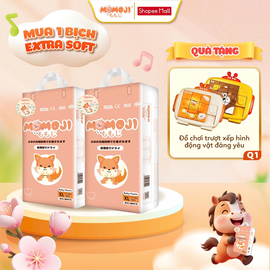 [Quà tặng hấp dẫn] Tã Bỉm Momoji Siêu thấm hút NB64/S60/M56/L54/XL50/XXL48