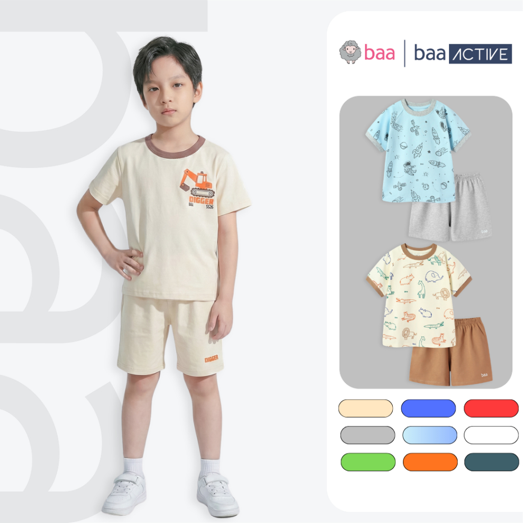 [Mua 3 Giảm 5%] Bộ thun mùa hè bé trai thun cotton spandex 1-10 tuổi Baa Baby DB04N