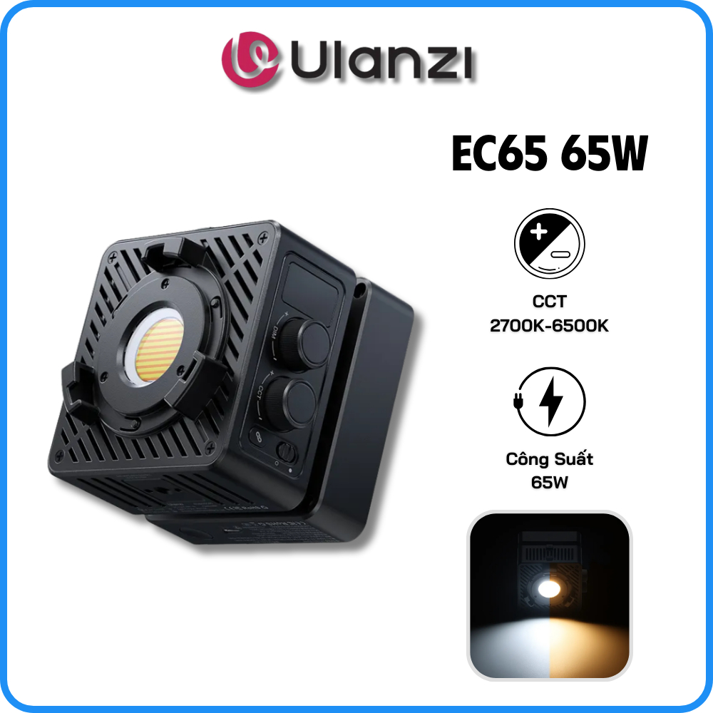 Ulanzi EC65 - Đèn LED Trợ Sáng Bi-Color, Công Suất 65W, Tích Hợp Pin (2500K-6500K) - Bảo Hành 12 Thá