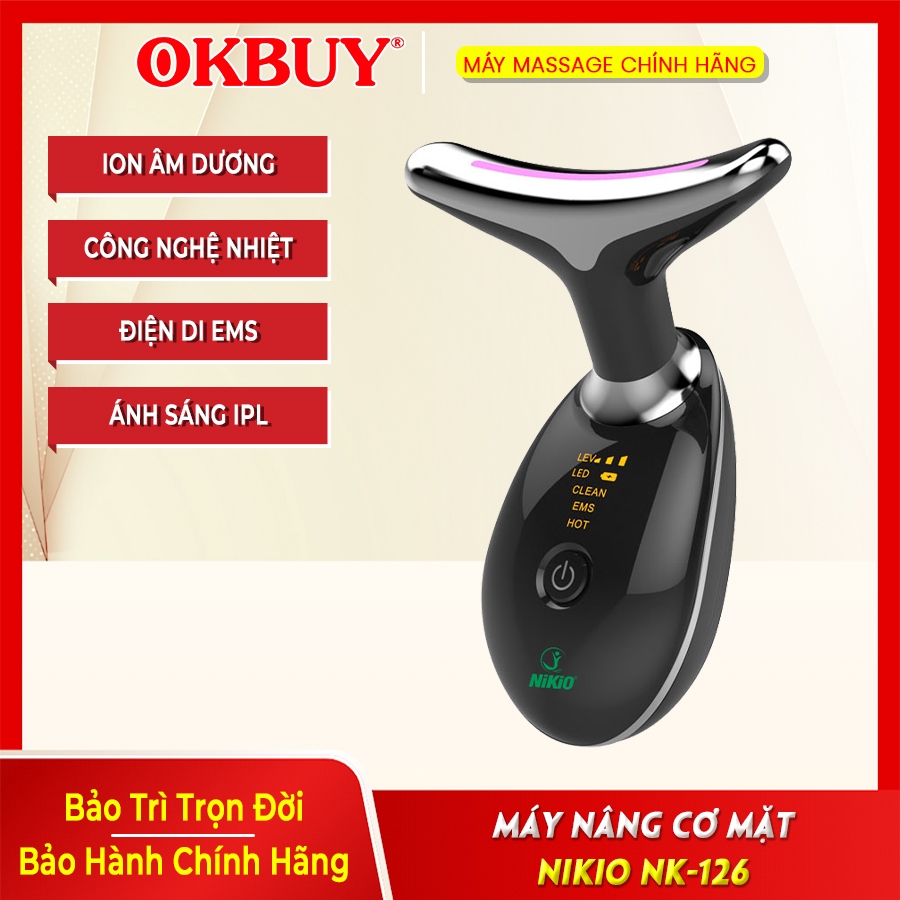 Máy Massage Nâng Cơ Làm Trẻ Hóa Da Mặt, Cổ Nikio NK-126 - Công Nghệ Điện Di EMS, Rung Nóng, Ion Và Ánh Sáng IPL