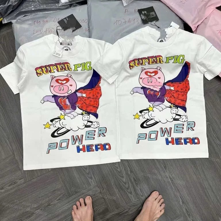 Áo Thun Heo Có Cánh Super Pig ❤ Áo Phông Cotton Dày Dặn Dáng Rộng Nam Nữ NA105