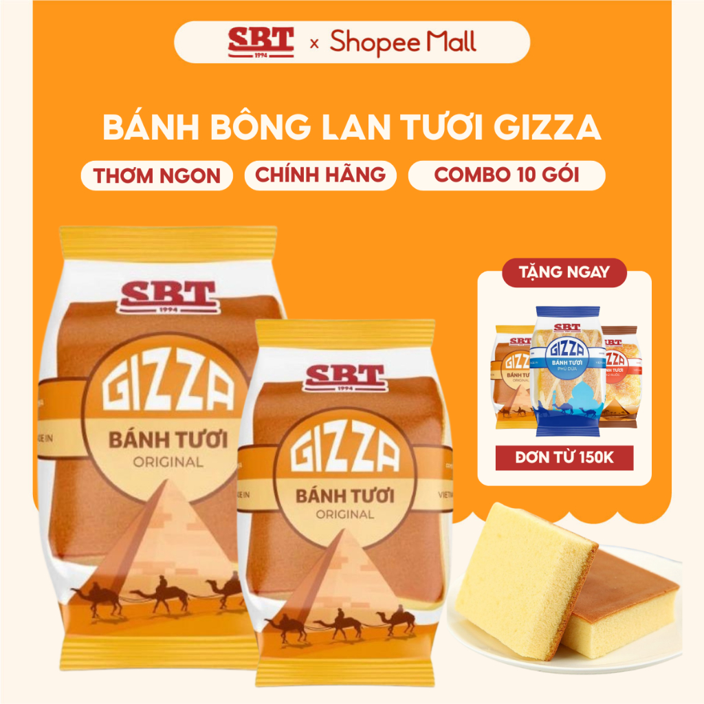 Combo 10 Gói Bánh Bông Lan Tươi Gizza Original SBT Tiện Lợi Cho Bữa Sáng, Bữa Phụ,.. - Bánh Kẹo SBT
