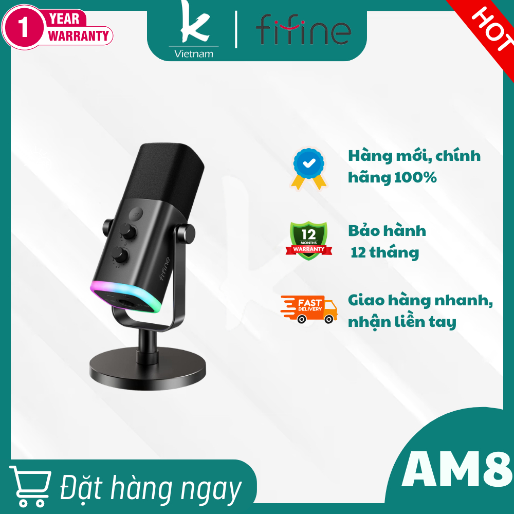 FIFINE AMPLIGAME AM8 RGB - Mic Thu Âm Để Bàn Dành Cho Streaming - Hàng Chính Hãng