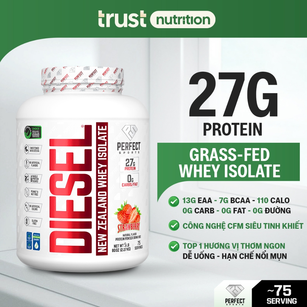 Bột tăng cơ Diesel Whey Isolate tinh khiết, hấp thụ nhanh, hạn chế nóng trong, nổi mụn