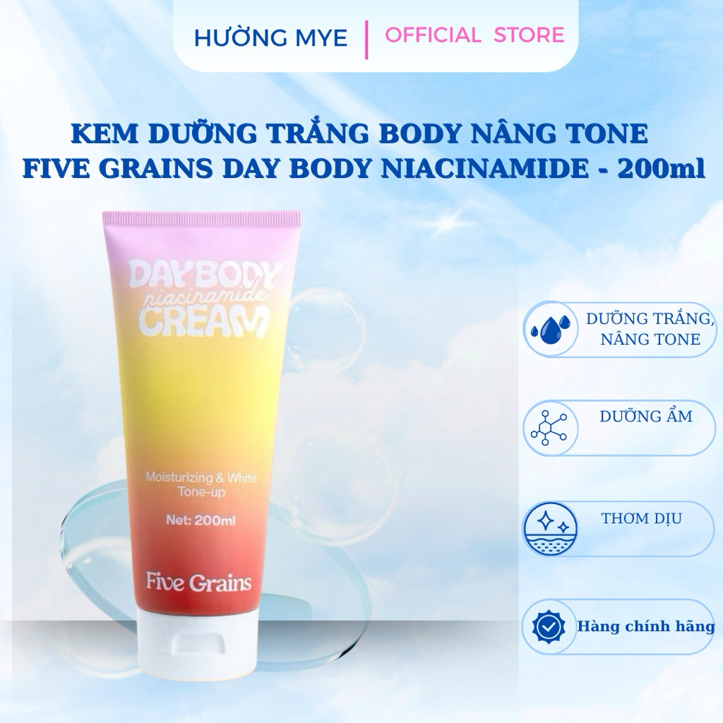 Five Grains Kem Dưỡng Trắng Body Nâng Tone Da Niacinamide 200ml - Dưỡng Trắng Nâng Tone Da Thơm Dịu
