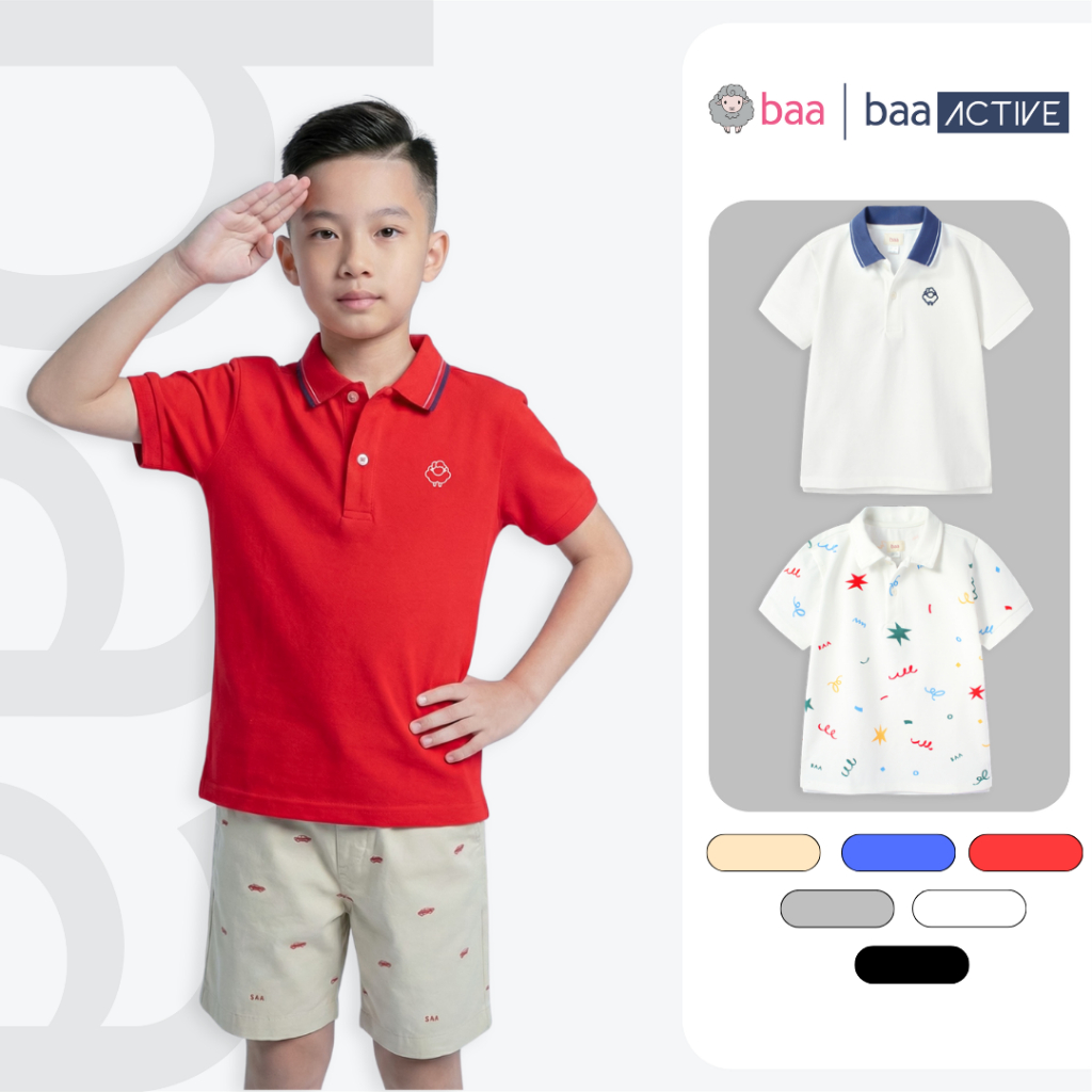 Áo polo bé trai mùa hè thun cá sấu họa tiết thoáng mát ( 1 - 10 tuổi ) Baa Baby PL01N