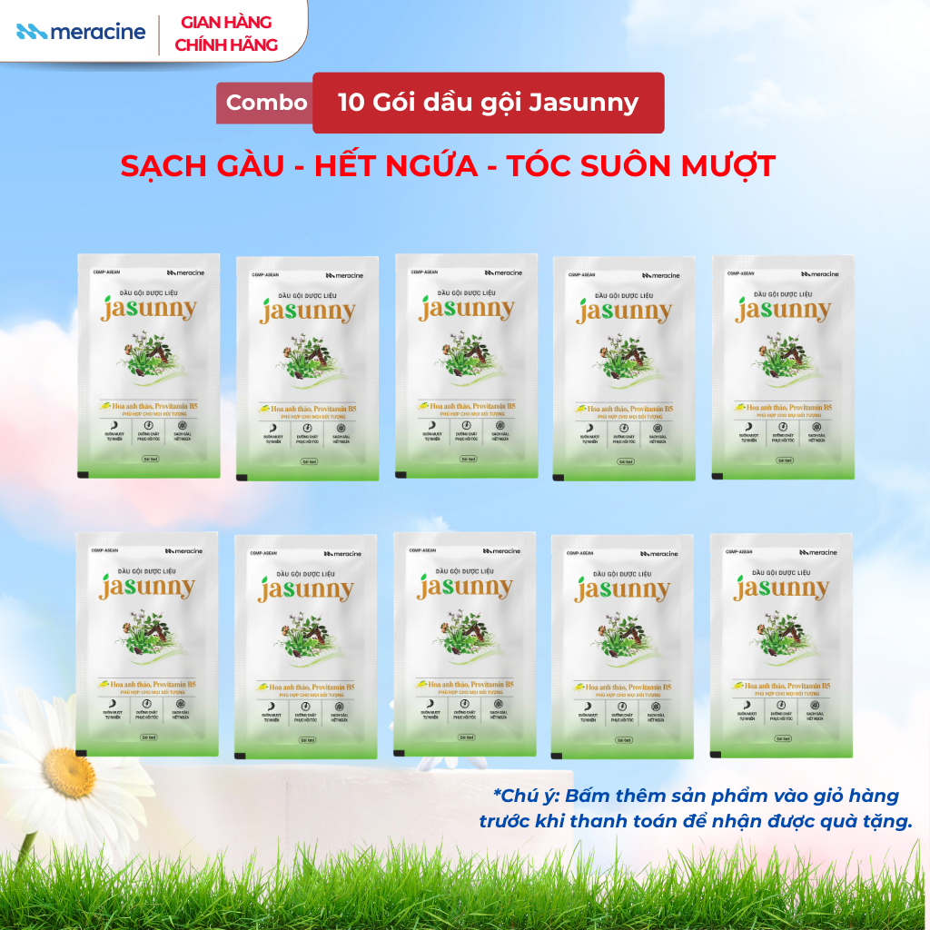 Combo 10 gói dầu gội Jasunny thảo dược sạch gàu, hết ngứa, giảm rụng tóc, dưỡng tóc suôn mượt (Gói 6