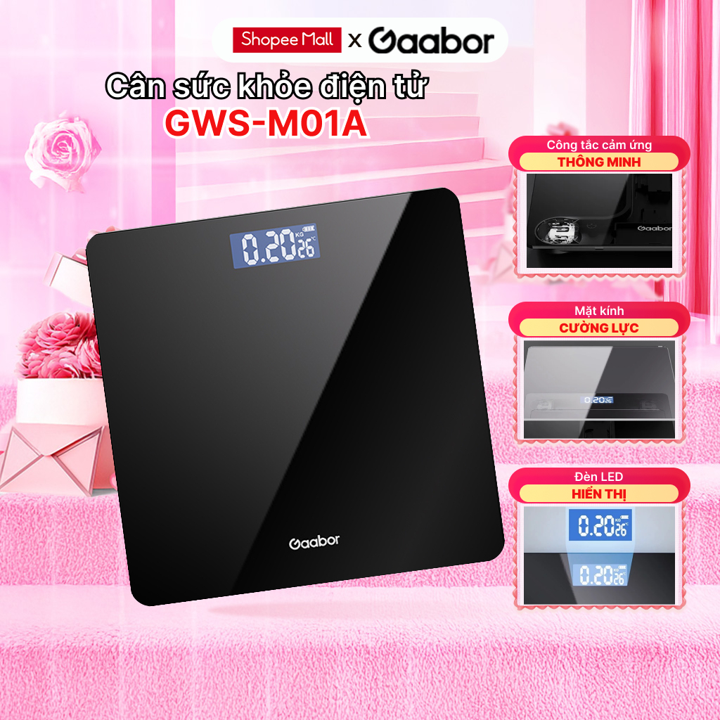 Cân điện tử Gaabor GWS-M01A, cân sức khỏe sạc USB, màn hình LED, tặng thước dây