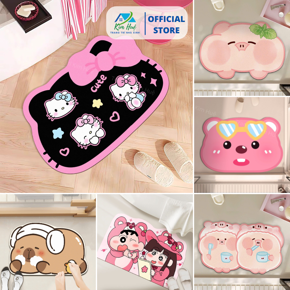 Thảm Lau Chân Trang Trí hình Capybara, Gấu dâu hồng Thảm Chùi Chân Hoạ Tiết Nhiều Mẫu Đẹp Kim Huệ X0