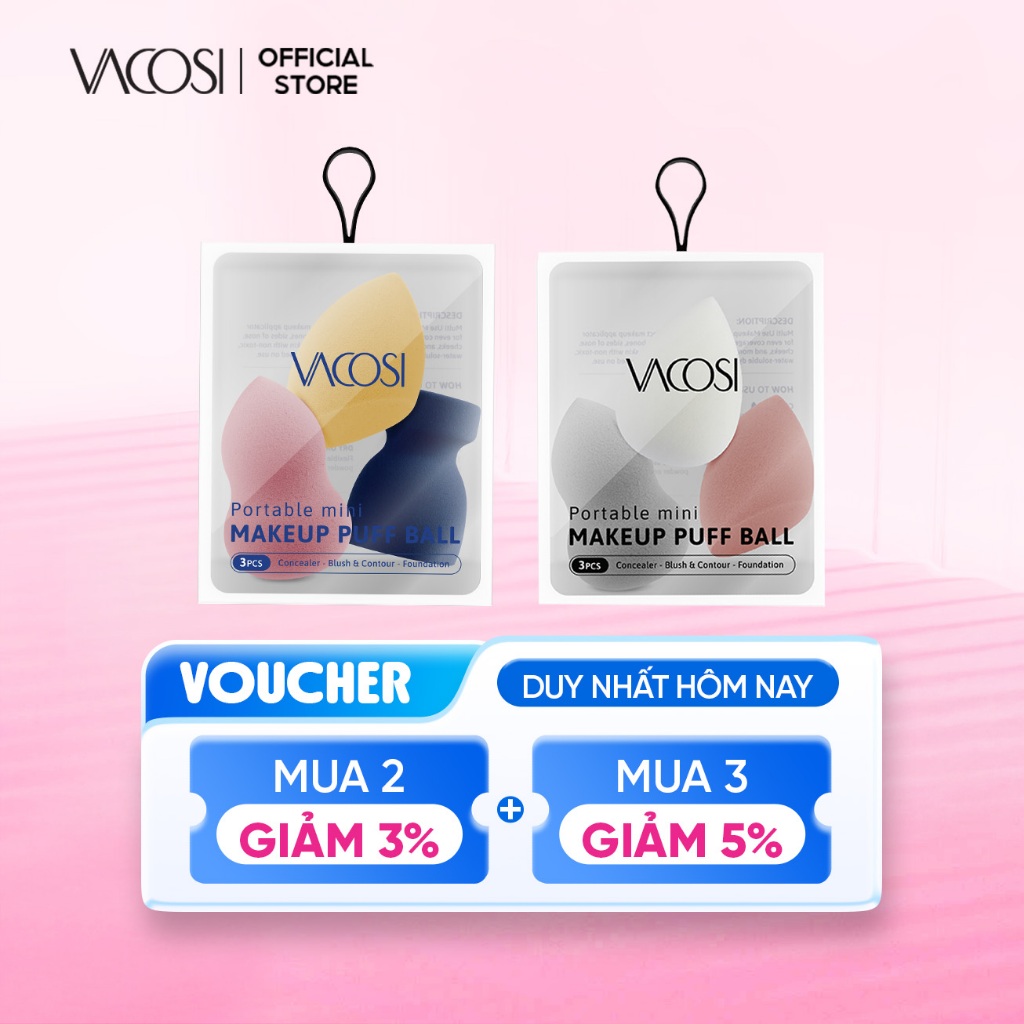Set 3 Bông Blender Mini - VACOSI Portable Mini Makeup Puff Ball
