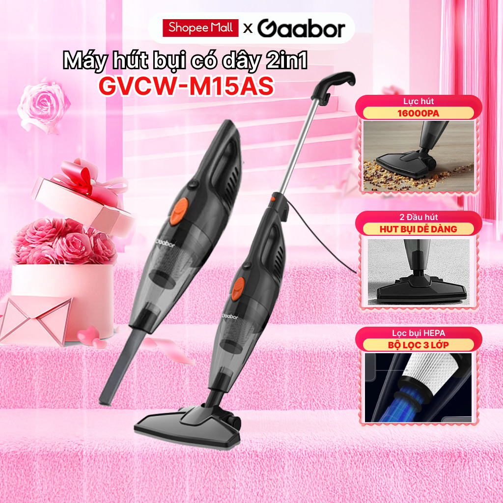Máy hút bụi cầm tay Gaabor GVCW-M15AS có dây, lực hút 16000Pa, thiết kế nhỏ gọn 2in1