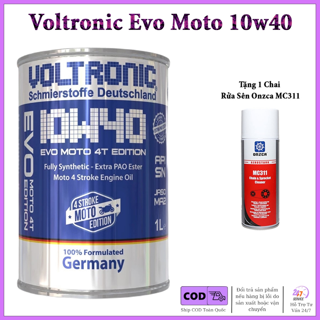 Dầu Nhớt Cho Xe Số, Côn Tay Voltronic Evo Moto - Tặng 1 Chai Rửa Sên Onzca MC311