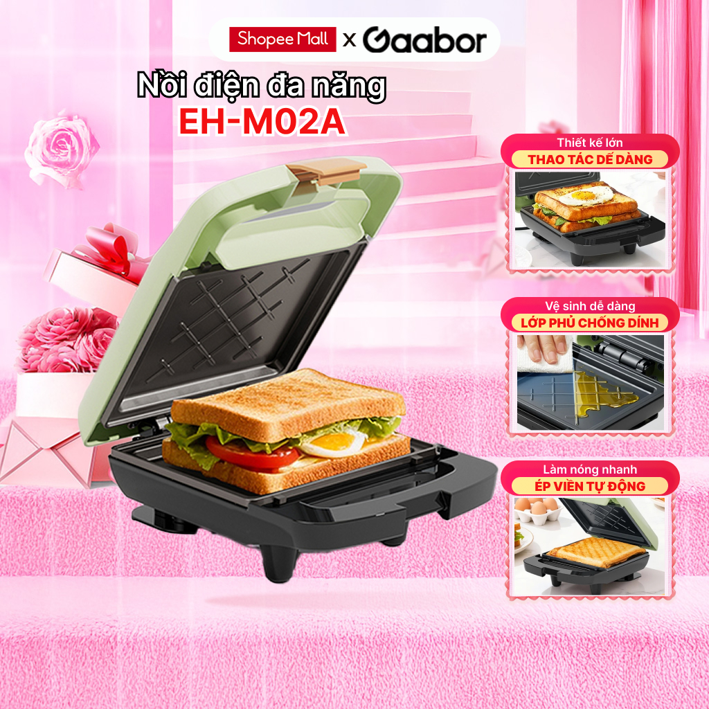 Máy kẹp sandwich Gaabor SM60M-WH01A EH-M02A nướng bánh mì rán trứng nướng thịt tiện dụng cho bữa sáng