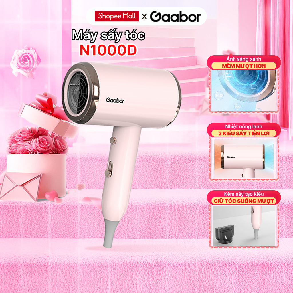 Máy sấy tóc Gaabor N1000D công suất 1000W – 2 Chiều Nóng Lạnh – Sấy Nhanh, Công Nghệ Ánh Sáng Xanh