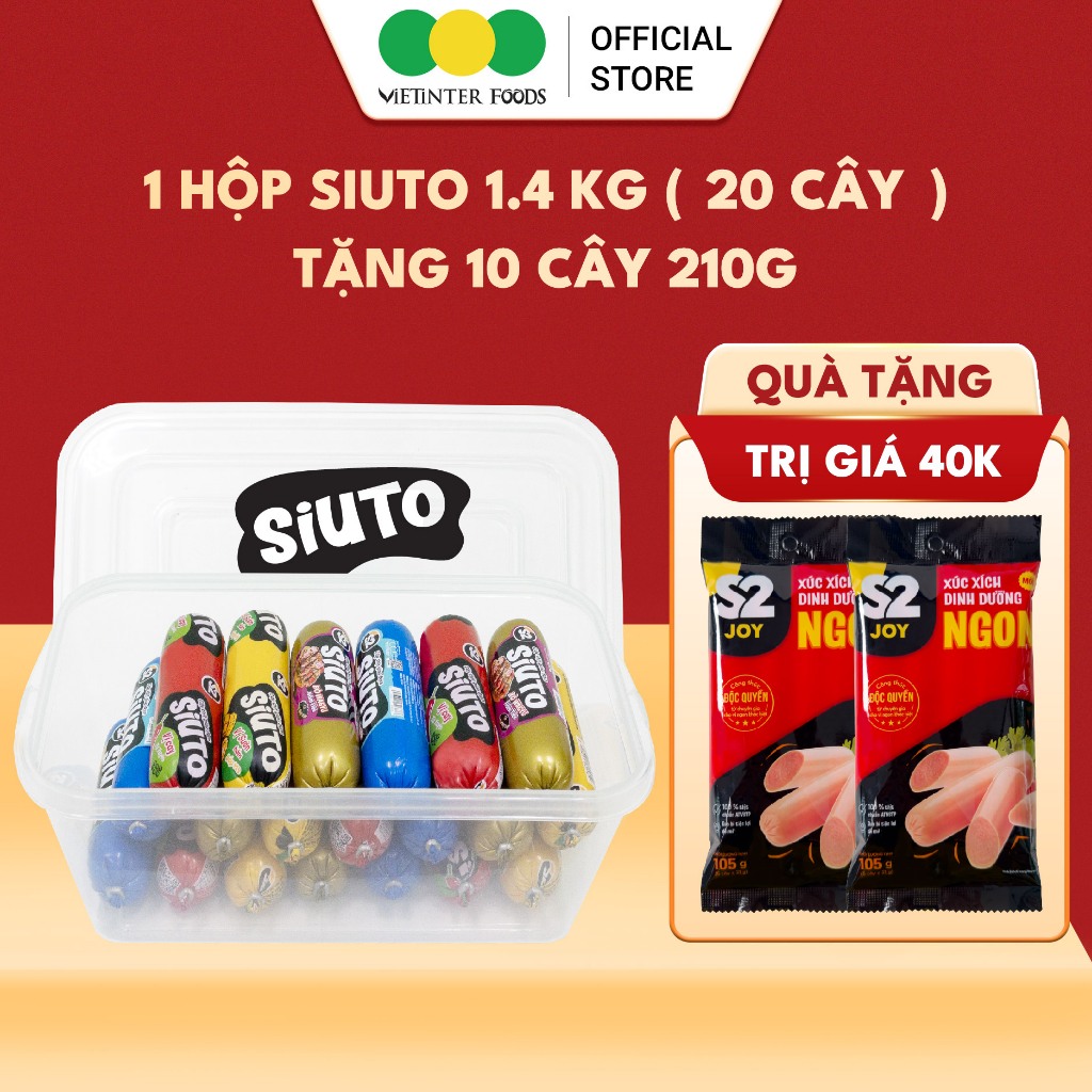 [ TẶNG 2 GÓI XÚC XÍCH 105G ] Hộp Xúc Xích Siuto Ăn Liền Thơm Ngon S2 Vietinter Foods (20 Cây x 70g)