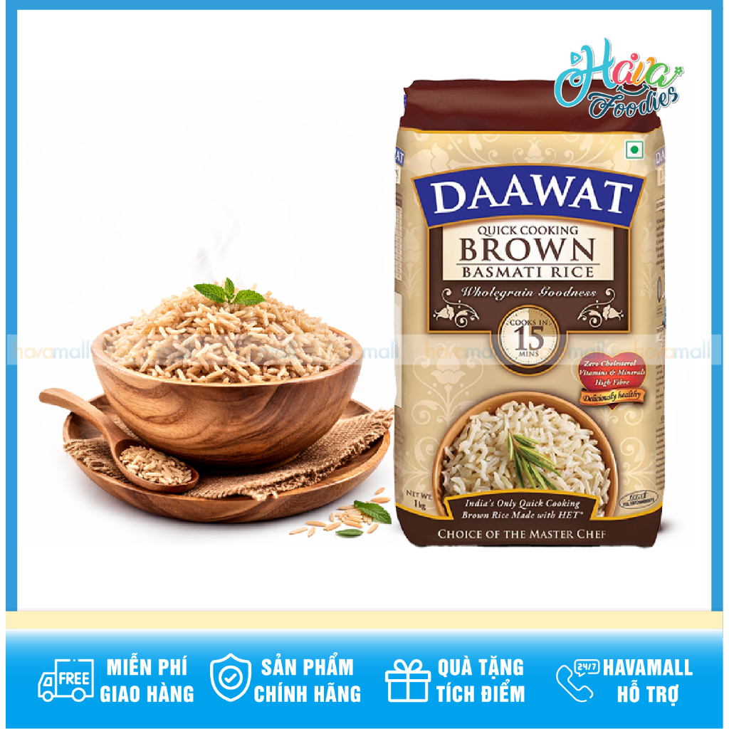 Gạo Lứt Nâu Basmati Daawat 1kg – Indian Wholegrain Brown Basmati Rice