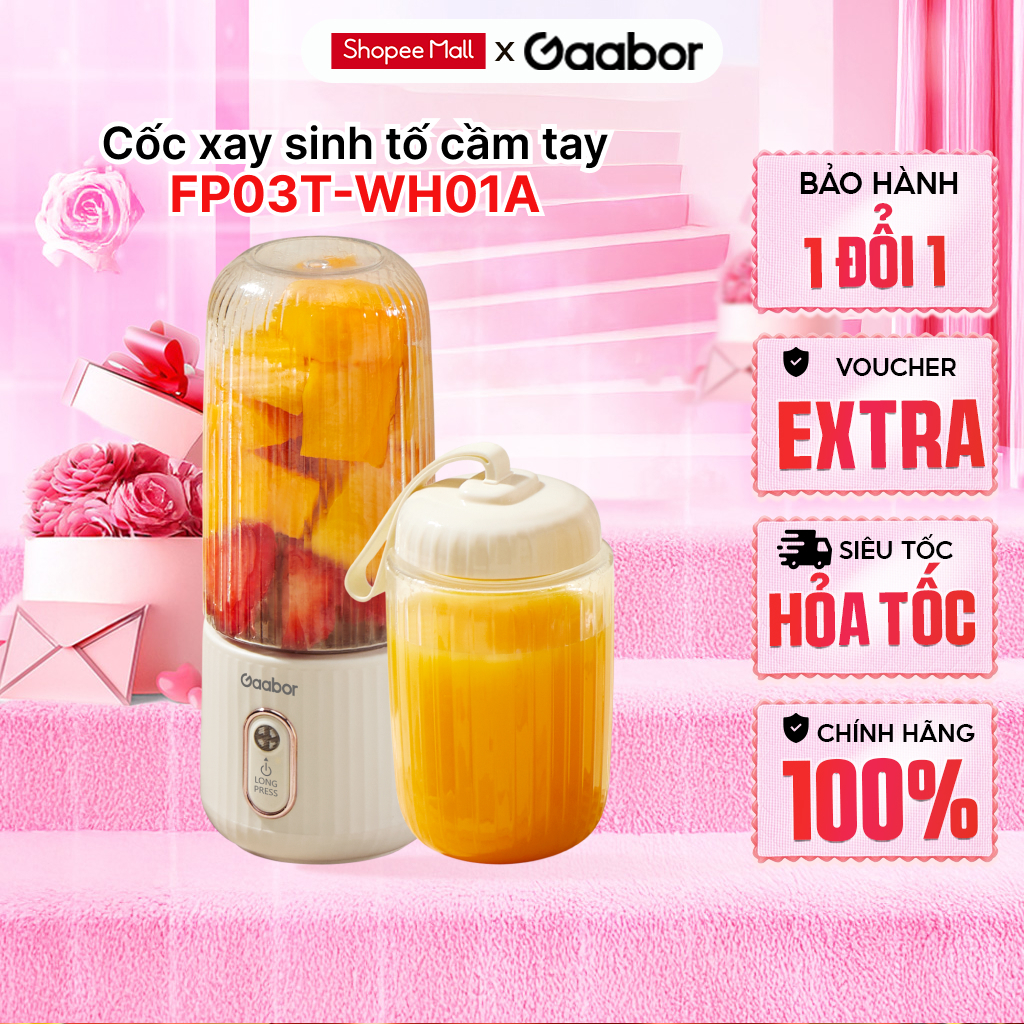 Cốc xay sinh tố cầm tay Gaabor FP03T-WH01A pin sạc tiện lợi 350ml + 280ml dùng cho gym văn phòng