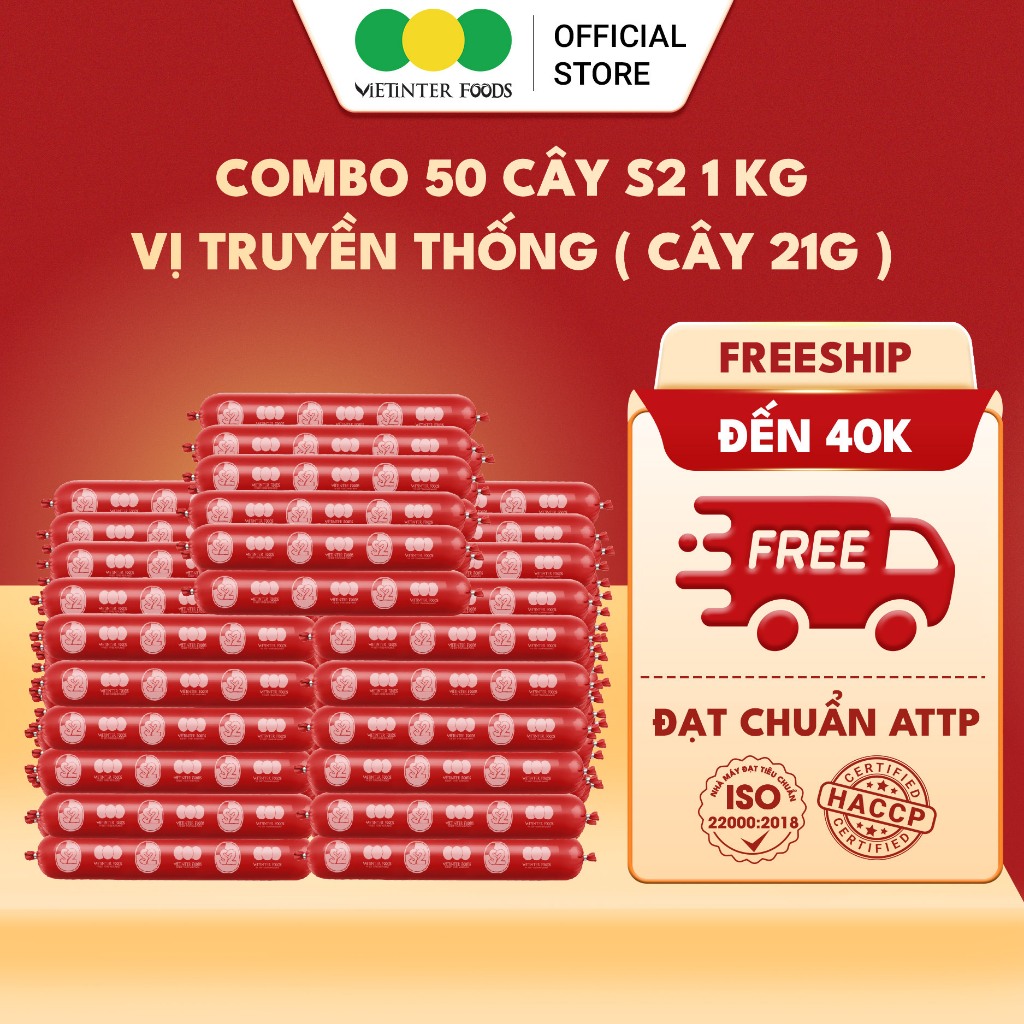 Combo 1Kg Xúc Xích Ăn Liền 21g/ Cây, Vị Heo Thơm Ngon, Dinh Dưỡng, Thương Hiệu S2 Vietinter Foods