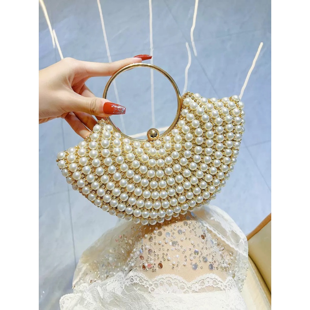 Túi xách dự tiệc đính đá sang trọng có đây đeo thời trang VDT93