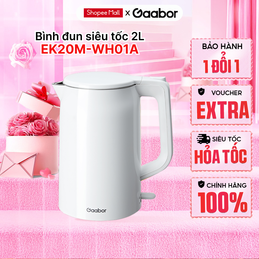 Ấm đun siêu tốc Gaabor EK20M-WH01A dung tích 2L 1500W lòng ấm inox 304 đúc nguyên khối