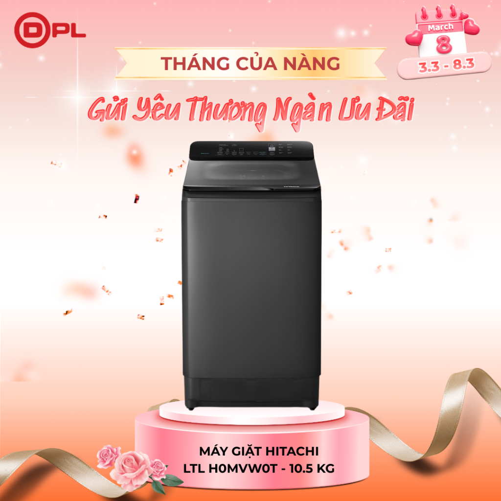 Máy Giặt Hitachi Cửa Trên 10.5kg Inverter Dual Waterfall LTL H0MVW0T GG