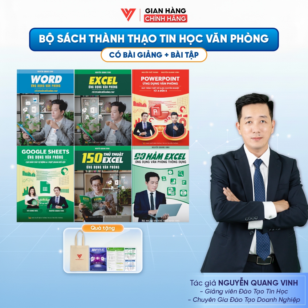 Combo 6 Sách Excel - Word - Powerpoint - Google Sheet - 150 TT - 90 Hàm Excel ĐÀO TẠO TIN HỌC Tặng K