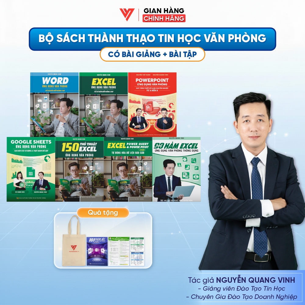 Combo 7 sách Excel - Word - Powerpoint - Google Sheet - 150 Thủ Thuật Excel - Power Query - 90 Hàm E