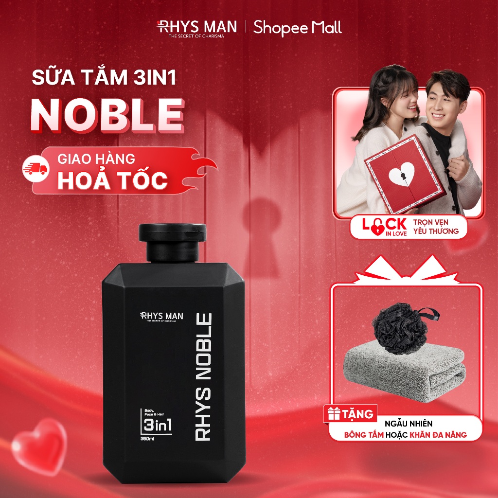 Sữa tắm gội nam hương nước hoa 3 in 1 RHYS MAN Rhys Noble 350ml