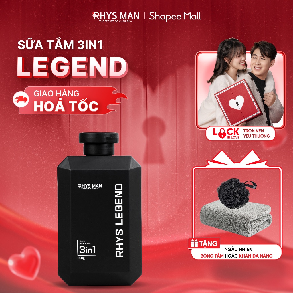 Sữa tắm gội nam 3in1 RHYS MAN hương nước hoa Rhys Legend 350ml