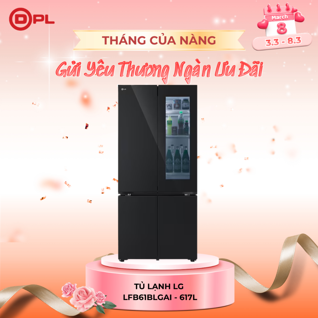 [MỚI 2025] Tủ lạnh LG 4 cửa French Door 617Lít LFB61BLGAI – Insta View, Mặt gương màu đen