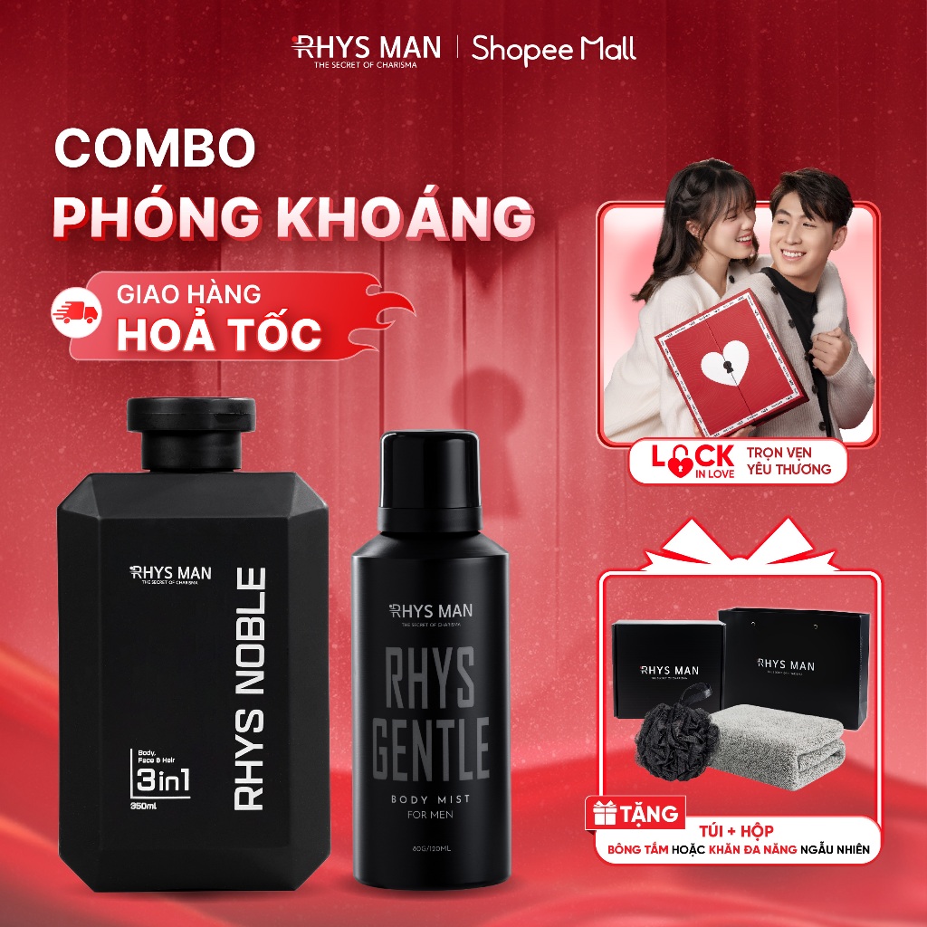 Combo Phóng Khoáng - Sữa tắm gội nam 3in1 Rhys Noble 350ml & Body mist 120ml Rhys Man