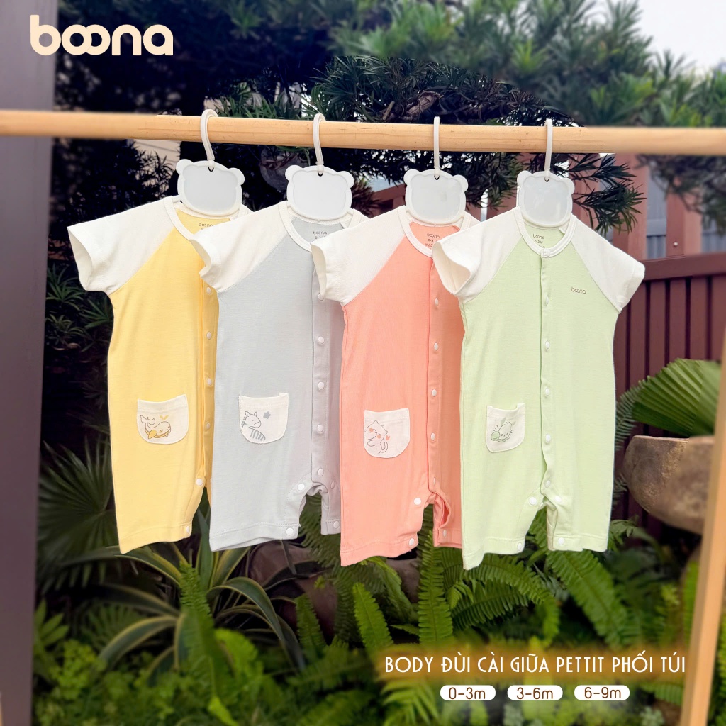 [Xuân Hè 2026] Bộ Body Cộc Tay Sơ Sinh Boona Bamboo Eco Vải Sợi Tre Mềm Mát Cho Bé