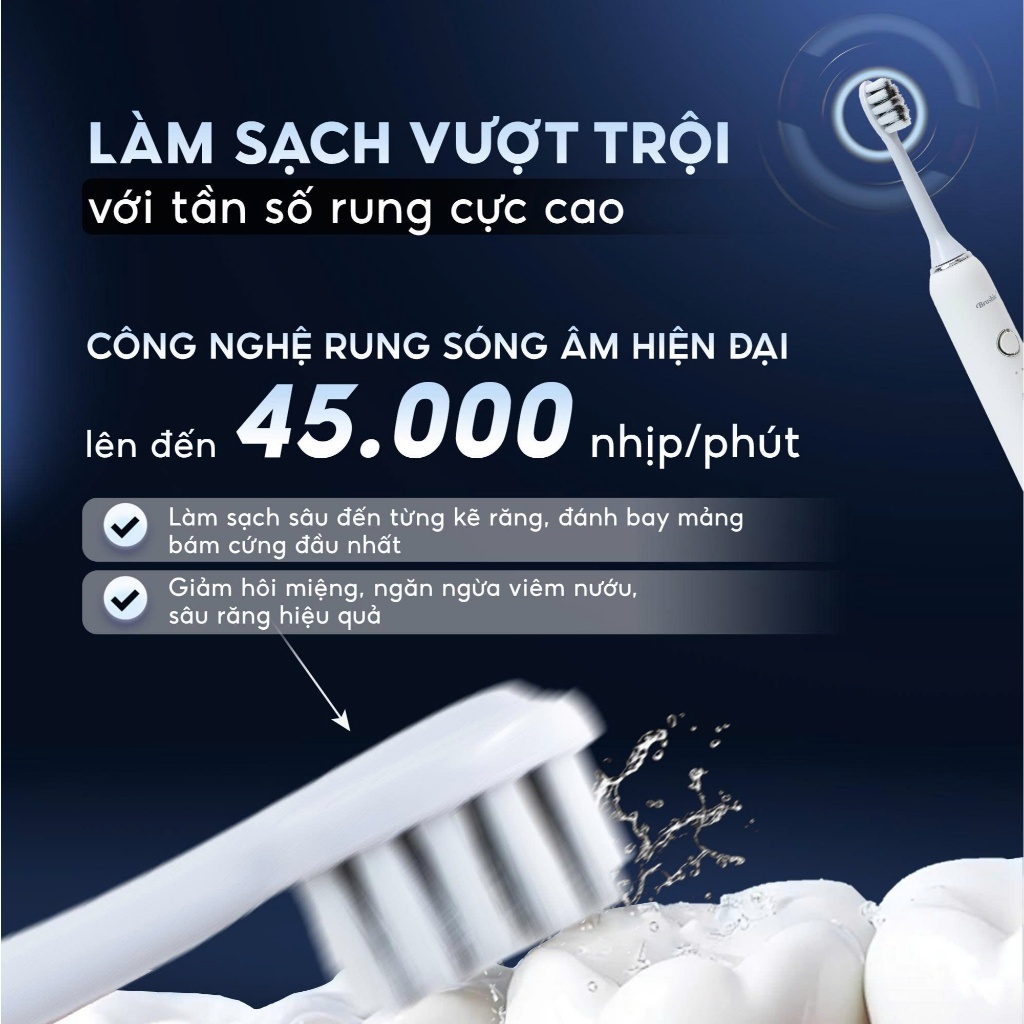 Bàn chải điện Brushie Promax phiên bản nâng cấp 2025, 15 chế độ làm sạch chuyên biệt