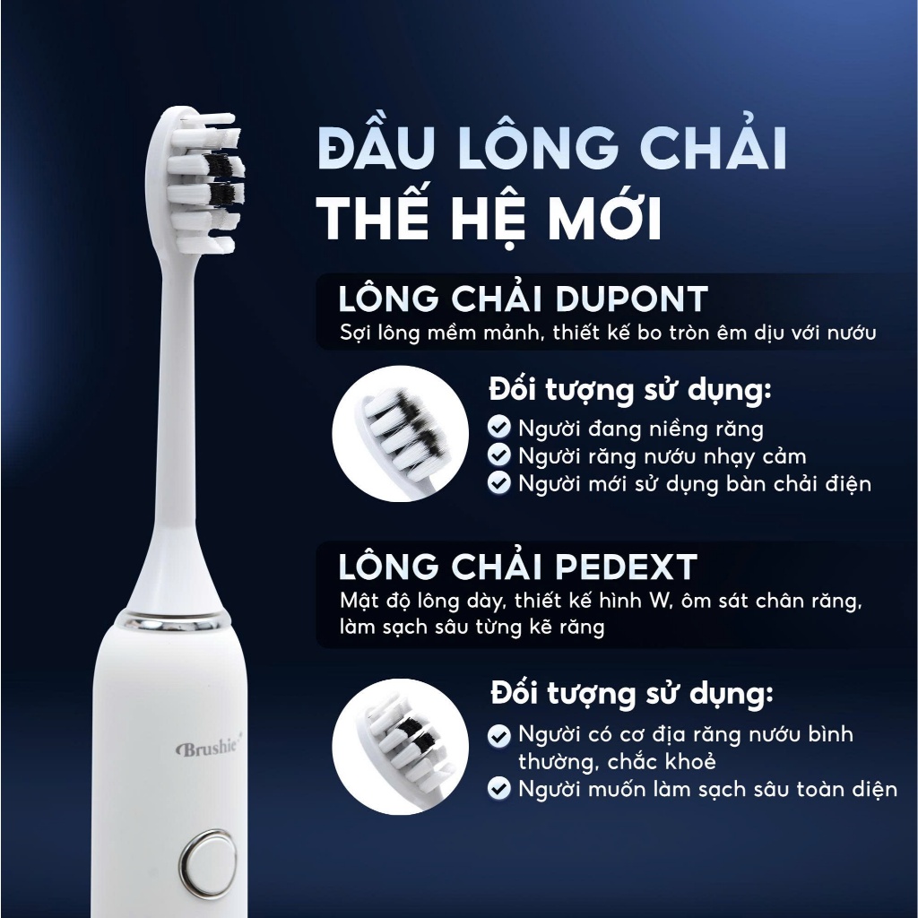[GIÁ 621K TẠI LIVE SHOP] Bàn Chải Điện Brushie Promax, 15 Chế Độ Làm Sạch, Tích Hợp Đầu Rửa Mặt, Côn