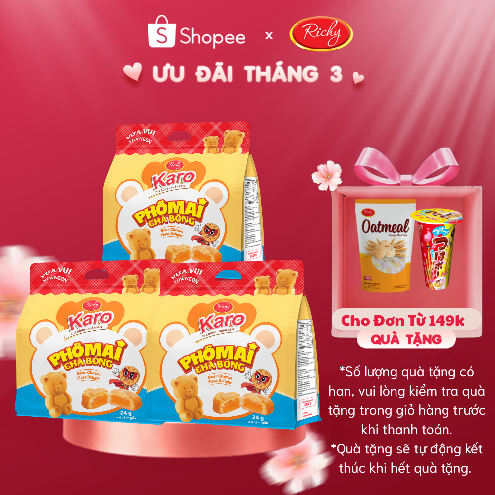 [Quà Tặng Đơn 149k] [ĐỘC QUYỀN LIVESTREAM] Combo 3-4 bịch bánh Richy Karo Gấu - Chà Bông Nhân Phô Mai