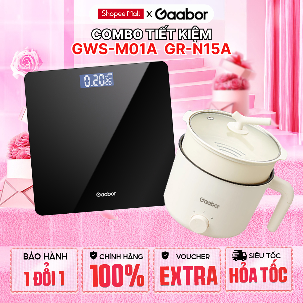 Combo Gaabor 33 cân sức khỏe điện tử thông minh GWS-M01A và nồi điện đa năng GR-N15A công suất 600W