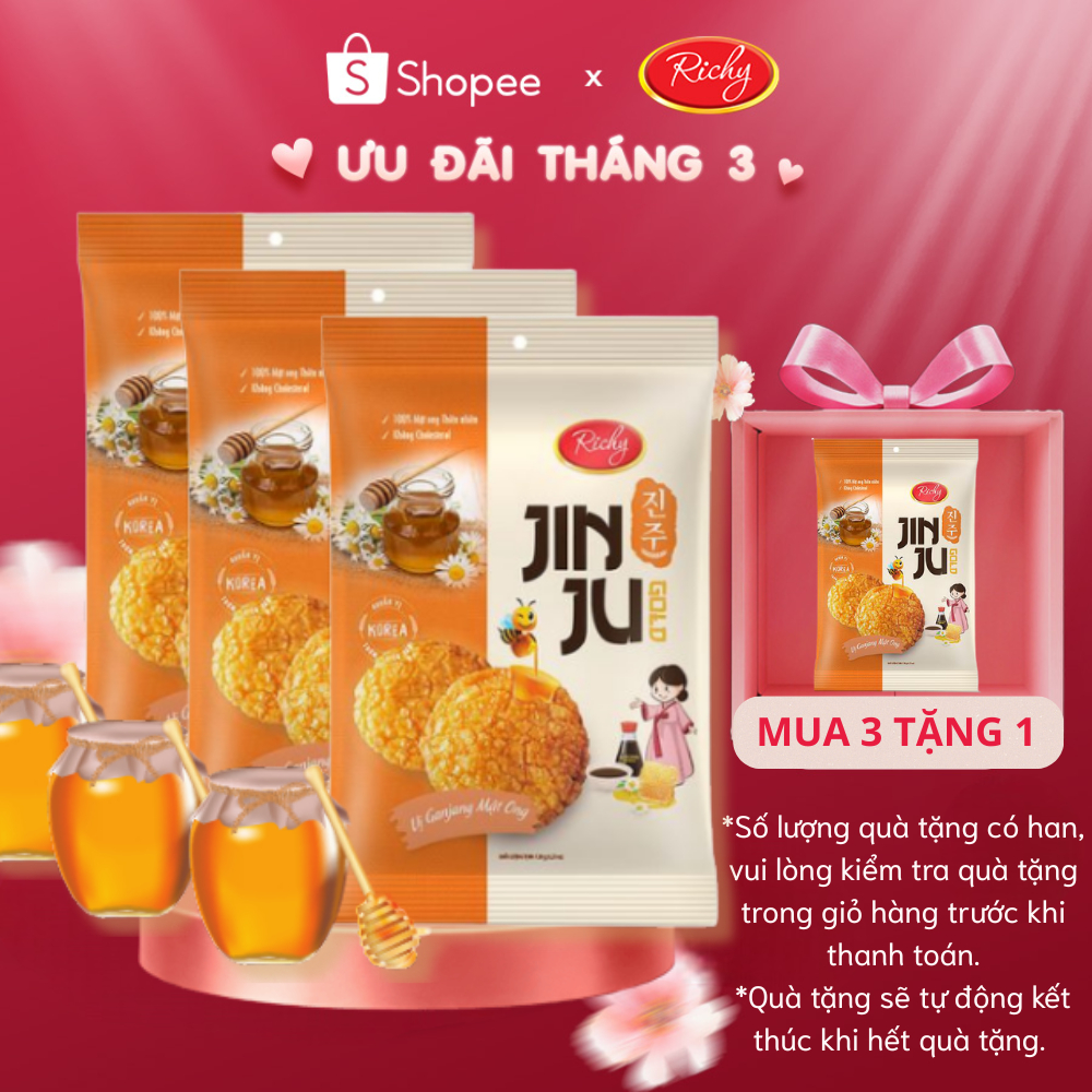 [GIAO SỚM] [MUA 3 TẶNG 1] Bánh gạo Richy Jinju Gold hương vị Ganjang mật ong 100g