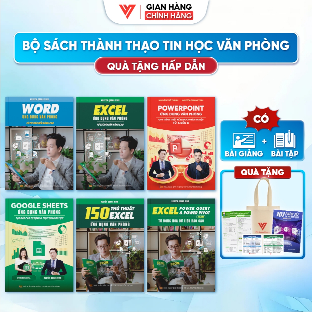 Bộ 6 Sách Word - Excel - PowerPoint - Google Sheets - 150 TT - Excel Power Query Kèm VIDEO BÀI GIẢNG