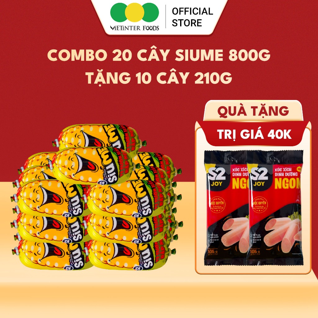 [ TẶNG 2 GÓI XÚC XÍCH 105G ] Combo 20 Cây Xúc Xích SIUME Ăn Liền Thơm Ngon S2 Vietinter Foods