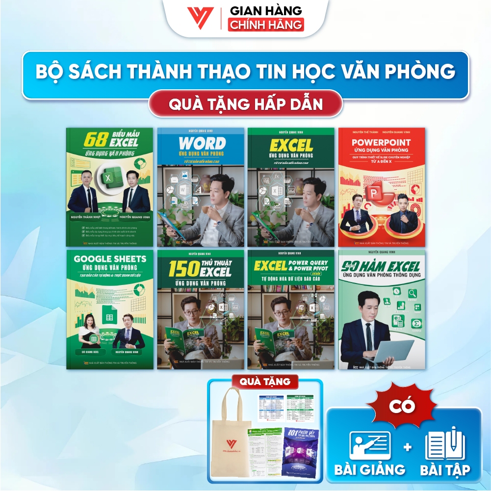 Bộ 8 Sách Tin Học 68 Biểu Mẫu - Word - Excel - PowerPoint - Google Sheets - 150 TT - Power Query - 9