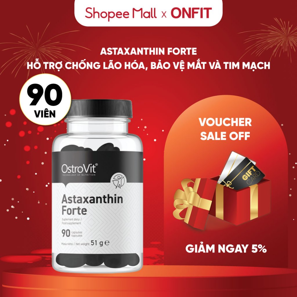 Ostrovit Astaxanthin FORTE (90 Viên) Bổ Sung Astaxanthin, Chống Oxy Hóa và Đẹp Da | Nhập khẩu Ba Lan
