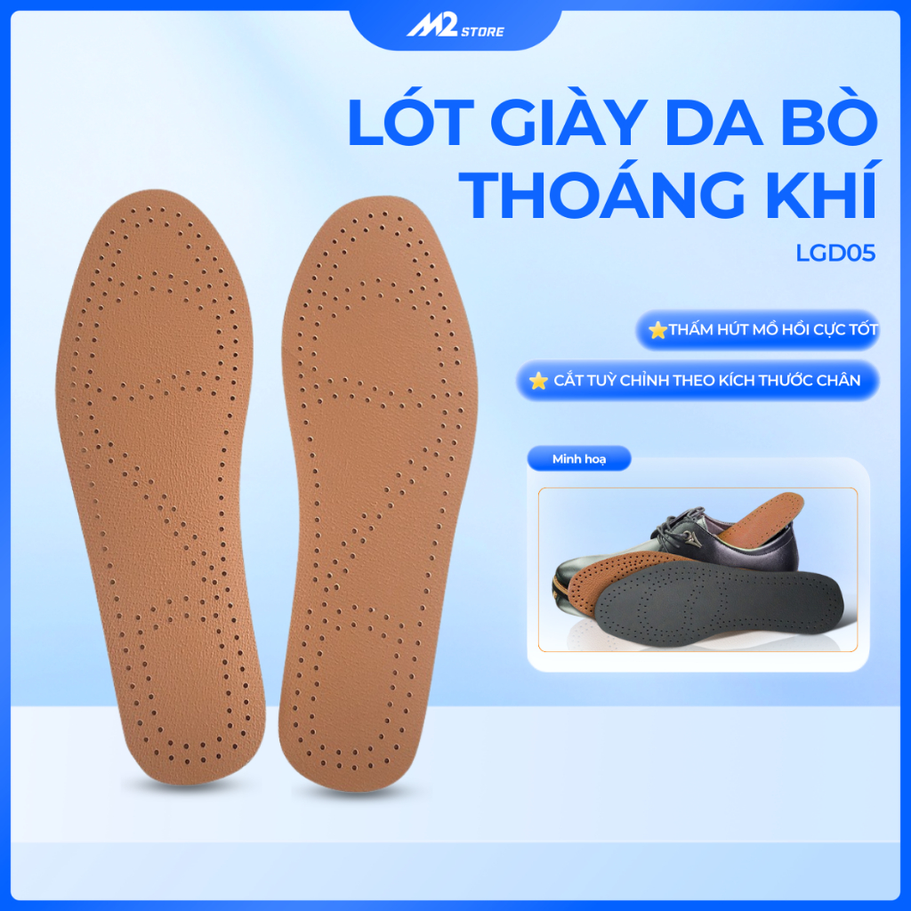 Lót giày da bò thoáng khí khử mùi, siêu nhẹ (LGD05)