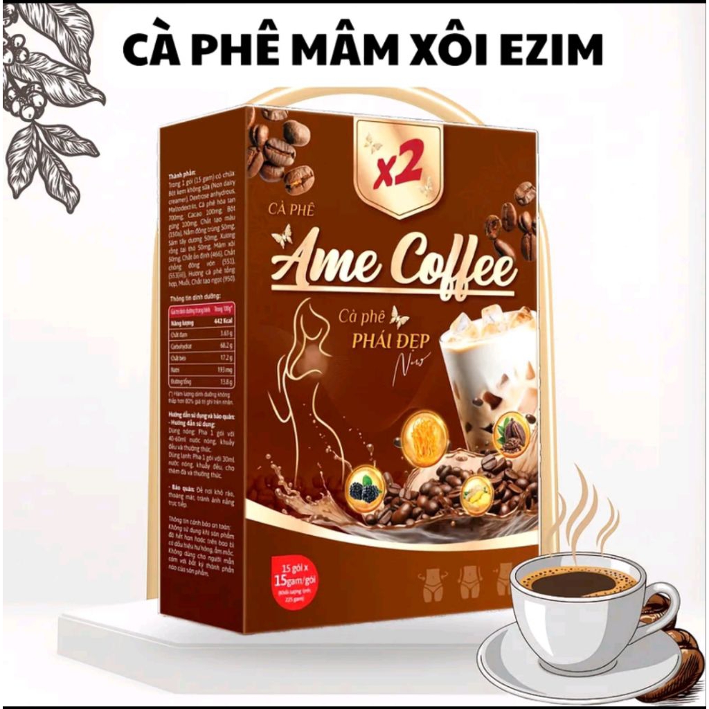 1 hộp cà phê Ezim Ame Coffee mâm xôi gừng đen hỗ trợ giảm cân cà phê giảm cân