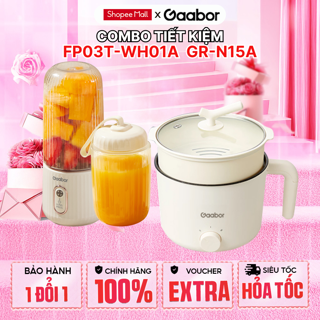 Combo Gaabor 36 máy xay sinh tố cầm tay FP03T-WH01A và nồi điện đa năng 1.5L GR-N15A