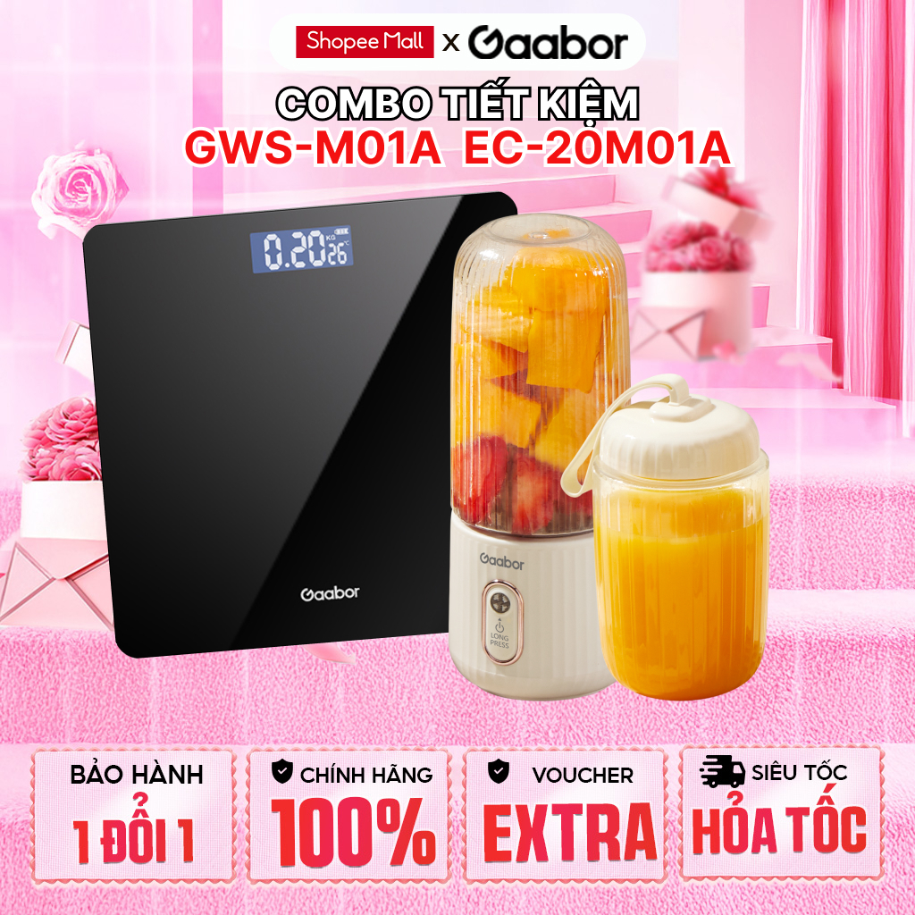Combo Gaabor Cân sức khỏe điện tử thông minh GWS-M01A và máy xay sinh tố cầm tay FP03T-WH01A