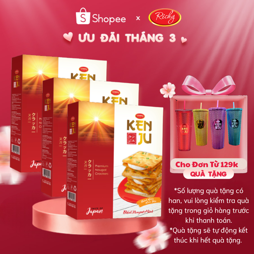 [Tặng Ly Kenju Đơn 129k] Combo 2-3 Hộp Bánh Richy Kenju Kem Dẻo Nougat 279g/hộp