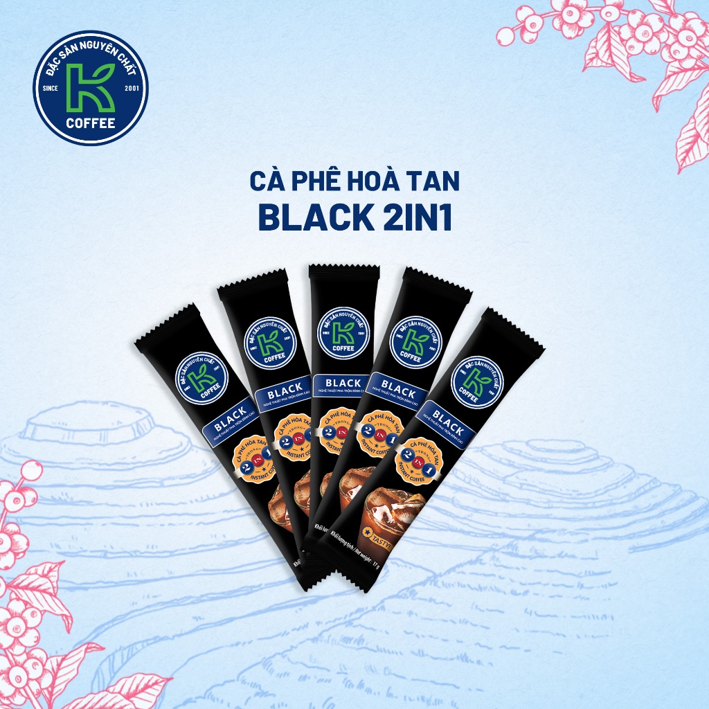 Combo 10 Gói Cà Phê Đen Hòa Tan 2in1 K Coffee Black 17g - Thơm Ngon Đậm Vị, Đúng Chuẩn Pha Phin