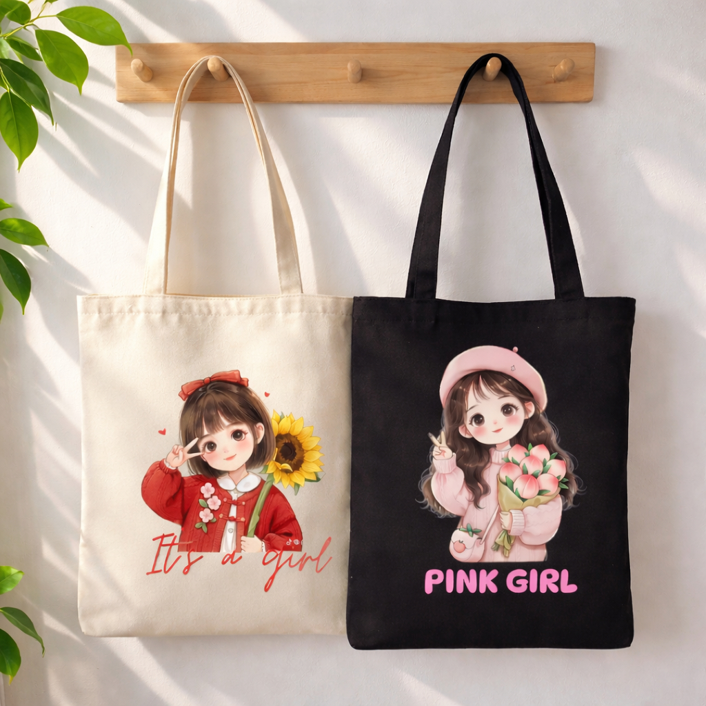 Túi tote in hình Cô gái - Túi vải canvas kích thước 35x40cm đựng vừa A4 và laptop Totk9434