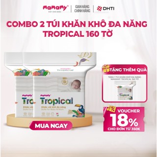 Khăn khô cao cấp cho bé Mamamy 100% sợi tự nhiên và rayon Tropical gói 160 tờ mềm, dai, sạch cực